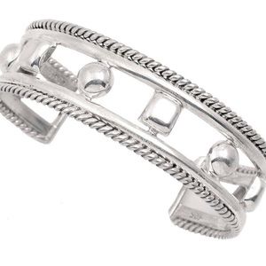 Sterling Silver Cuff Bracelet - Vintage Mexican Cuff with Round & Square Designs